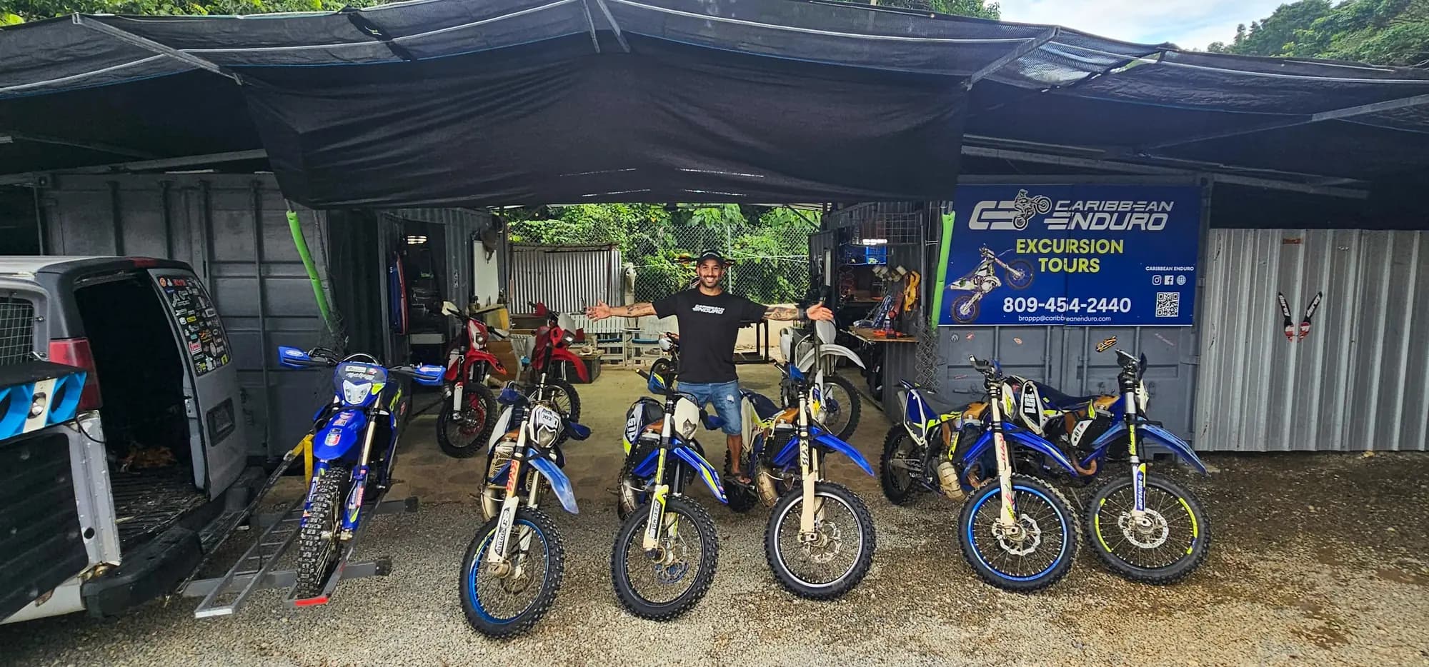 Caribbean Enduro basecamp with the Sherco fleet