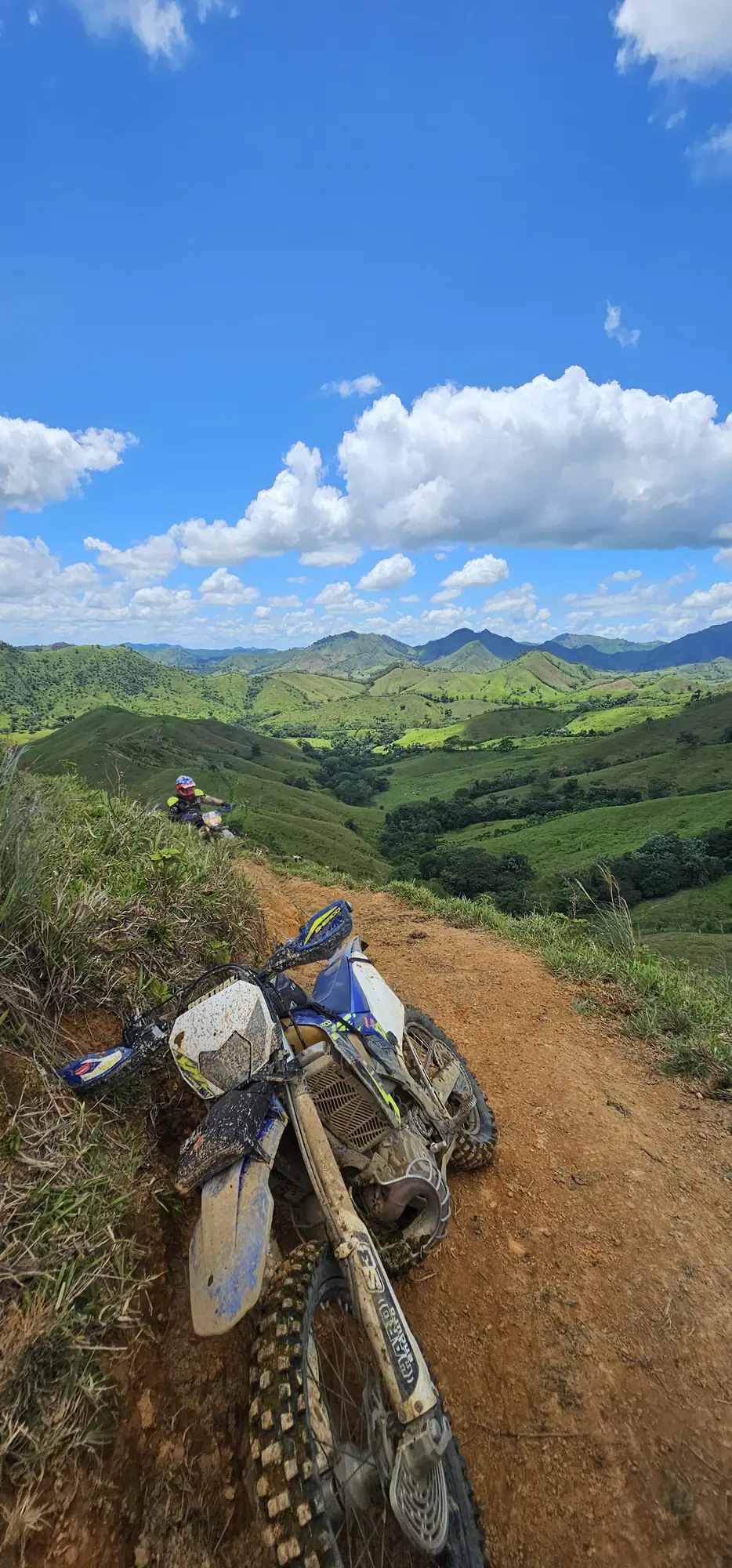 Sherco parked on a ridge trail