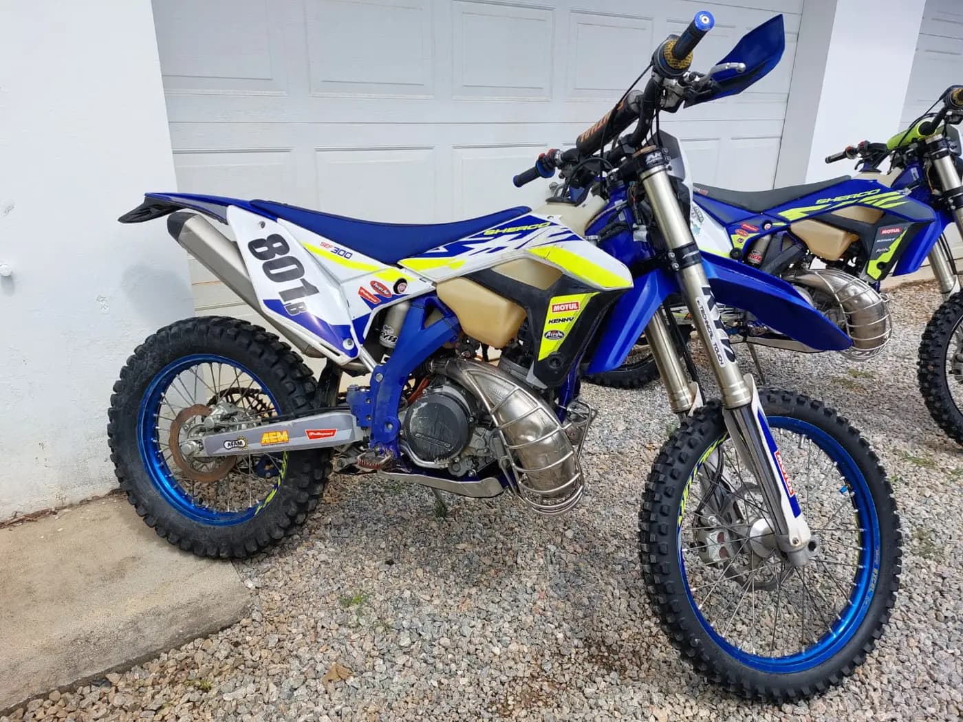 Serviced Sherco bikes lined up and ready to ride