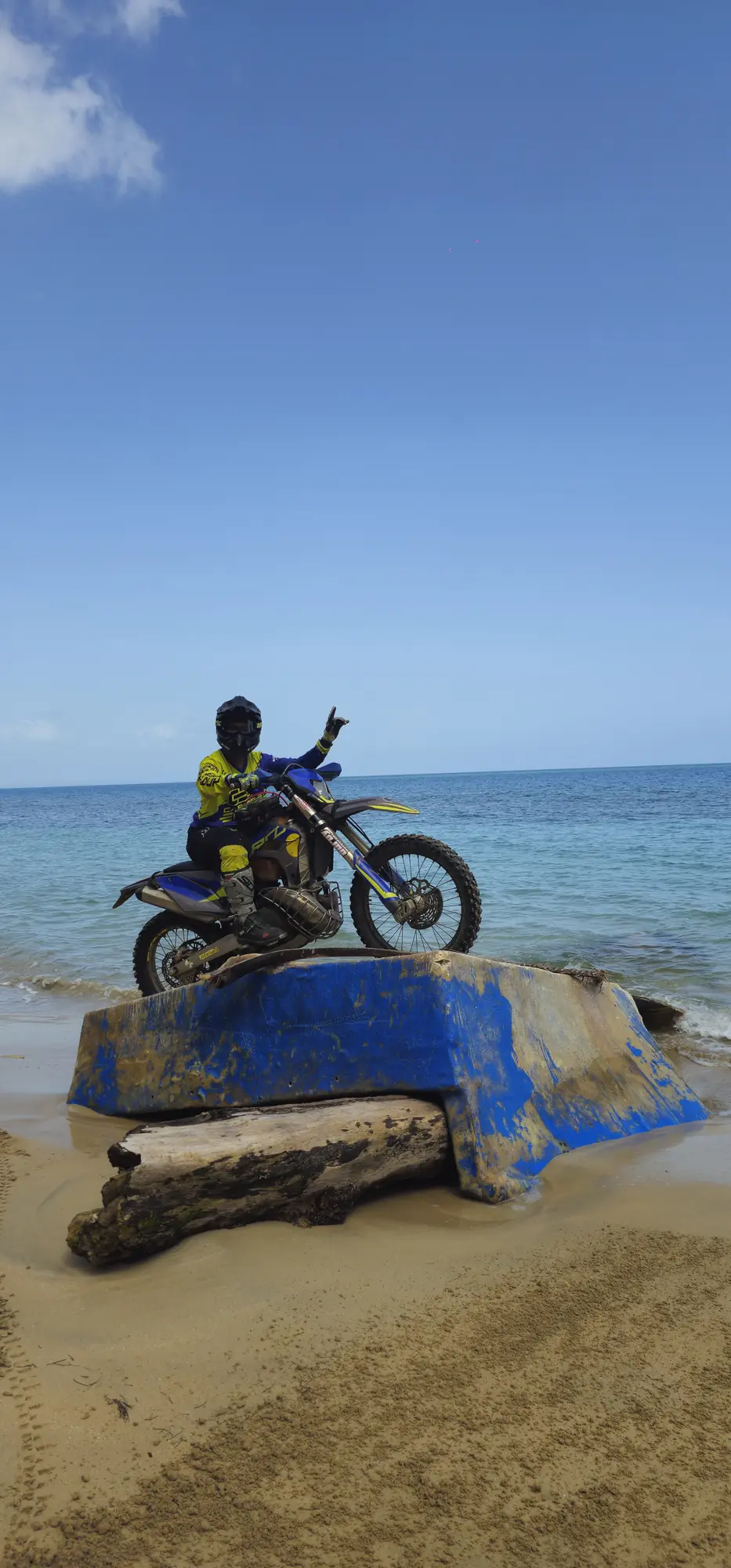 Rider on a boat ramp at the beach