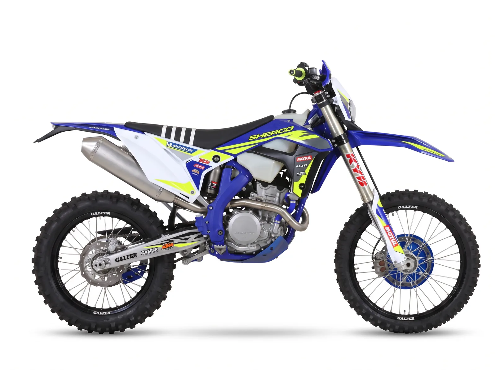Sherco 250 SEF Factory 4-stroke enduro bike, studio side view