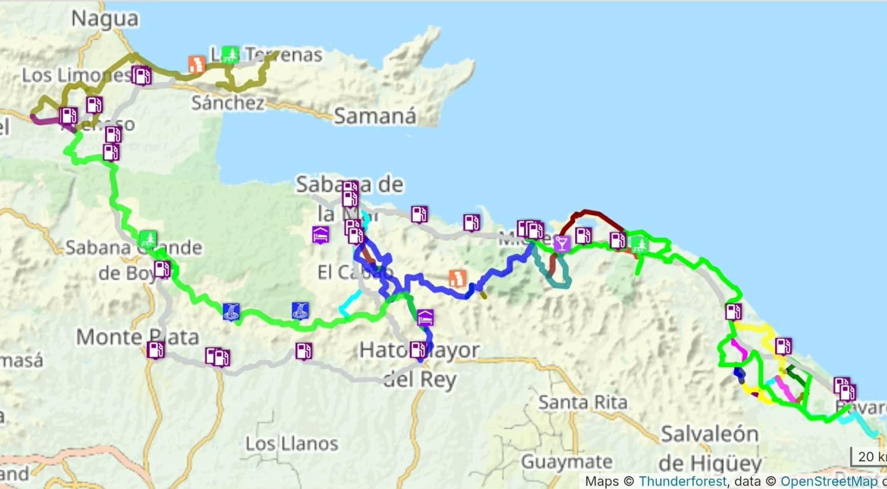 Mapa de la ruta de 4 días de Punta Cana a Las Terrenas