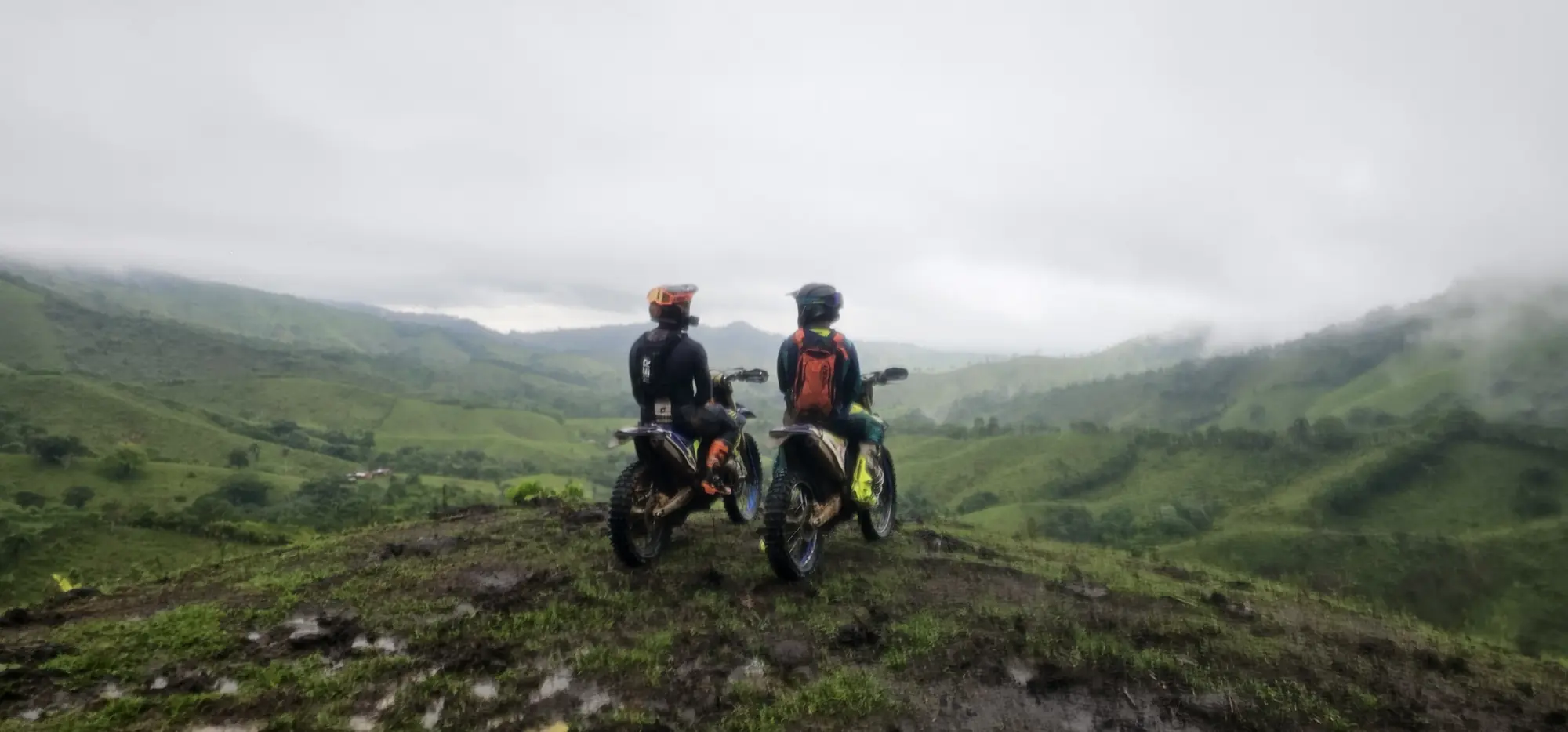 Riders resting on a mountain lookout