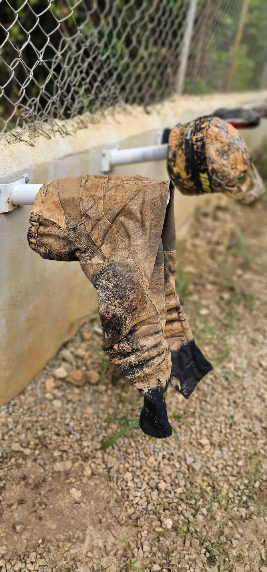 Muddy gloves drying after a day on the trails