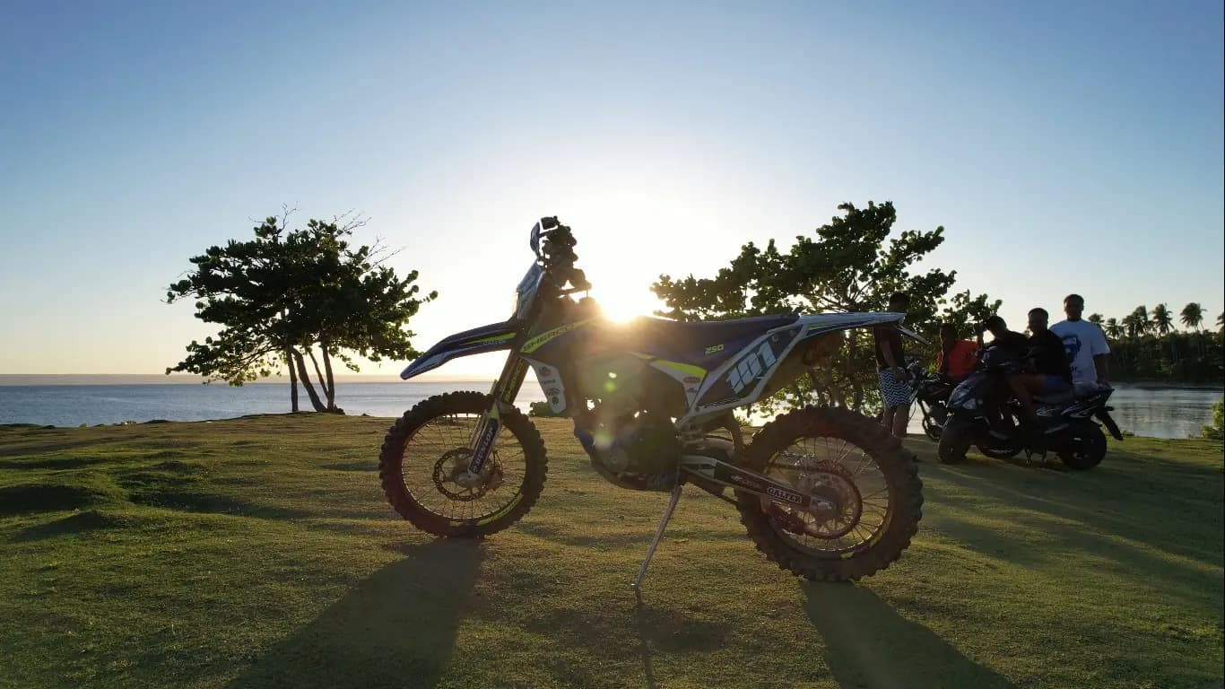 Sherco at sunrise by the water